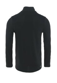 Czarna koszulka polo z długim rękawem i kołnierzykiem. Gładka tekstura, lekki materiał oraz perforowany wzór na górnej części pleców.
