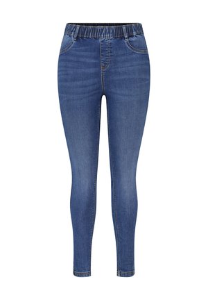 Blauwe denim jeggings met een rekbare tailleband, een aansluitende pasvorm, een vijf-pocket ontwerp en subtiele stikdetails langs de naden.