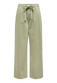 Pantaloni a gamba larga verde chiaro con vita regolabile. Realizzati in morbido cotone con una texture sottile e senza decorazioni visibili.