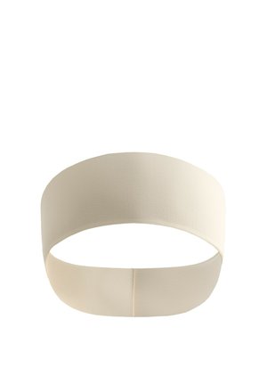 Weites beiges Stoff-Stirnband mit glatter Textur und ohne sichtbare Muster oder Logos.