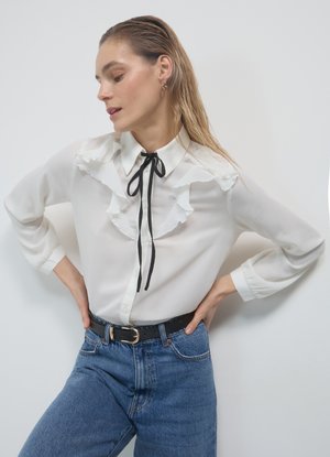 Calliope CON FRILL PLISSETTATO - Button-down blouse - bianco lana