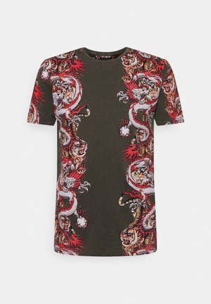 T-shirt con stampa - olive acid wash