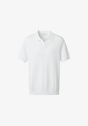 Polo bianca a maniche corte con colletto e patta corta, realizzata in tessuto leggero a maglia.