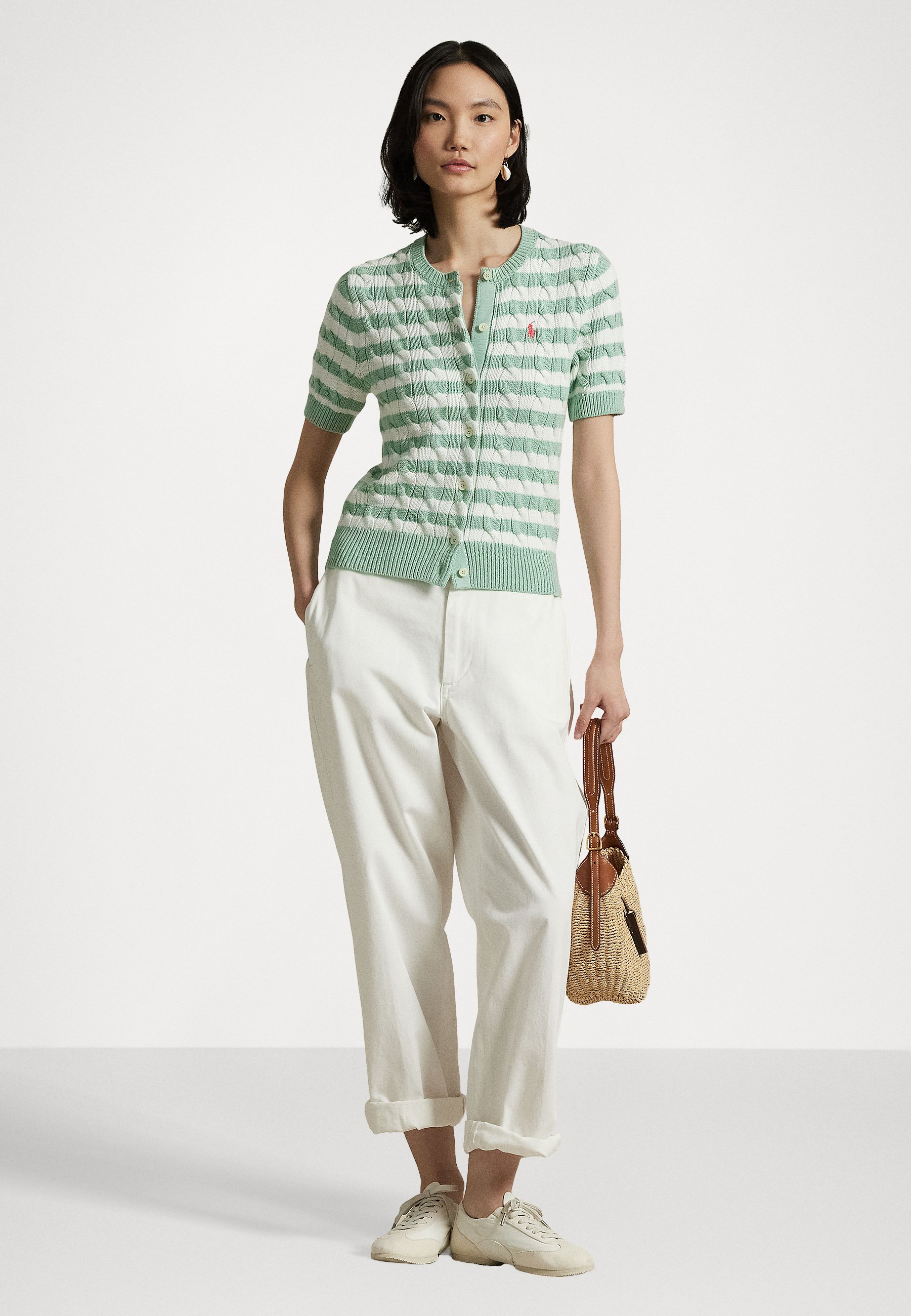 CLANE／STRIPE CABLE HALF SLEEVE CARDIGAN CLANE（クラネ）の「STRIPE CABLE HALF SLEEVE CD（ニット/セーター