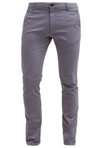 Šedé bavlněné kalhoty z twillu se slim fit střihem, s kapsou na zip, zapínáním na jeden knoflík a jemnou strukturou. Klasický design s pěti kapsami.