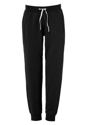 Schwarze Jogginghosen mit weißem Kordelzug, elastischem Bund, Seitentaschen, Bündchen an den Knöcheln und dezentem Logo am rechten Oberschenkel.