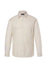 Camicia a maniche lunghe con bottoni, in un motivo a quadretti giallo e blu, realizzata in tessuto leggero, con colletto classico e polsini con bottone.