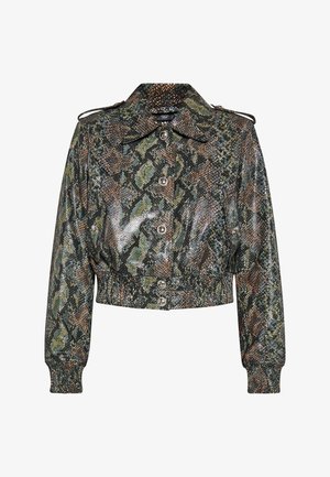 Gekürzte Jacke im Schlangenprint mit grünen, braunen und schwarzen Tönen. Verfügt über einen Kragen, eine Knopfverschlus und gerippte Bündchen für eine interessante Textur.