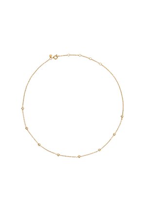Gouden ketting met kleine ronde schakels en gelijkmatig verspreide ronde accenten, met een veilige sluiting. Belangrijke kenmerken zijn het delicate ontwerp.