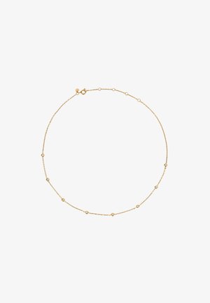 Gouden ketting met kleine ronde schakels en gelijkmatig verspreide ronde accenten, met een veilige sluiting. Belangrijke kenmerken zijn het delicate ontwerp.