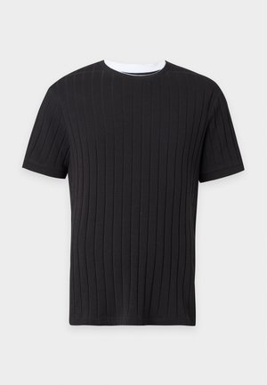 Pier One by Zalando, WIDE RIB CONTRAST TSHIRT - T-Shirt basic - black/white