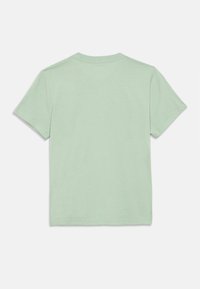 Μέντα πράσινη κοντομάνικη μπλούζα με στρογγυλή λαιμόκοψη, κατασκευασμένη από απαλό βαμβάκι, με απλό σχέδιο και άνετη εφαρμογή.