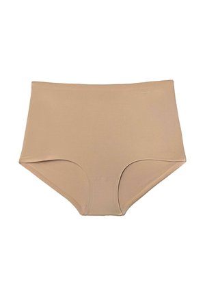 Beige hoge taille onderbroeken van een gladde, rekbare stof. Kenmerkt zachte randen en geen zichtbare naden voor een naadloze uitstraling.