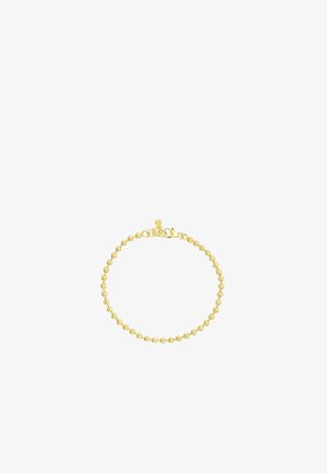 Pulsera de oro que presenta una serie de pequeñas cuentas redondas con una textura suave. Diseñada con un cierre seguro para su cierre.