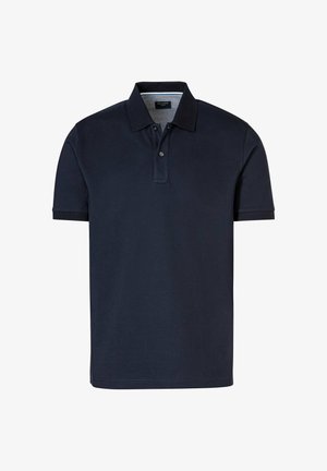 Polo a maniche corte blu navy realizzato in cotone, con colletto a coste, polsini a coste e un orlo pulito. Presenta una chiusura con due bottoni.