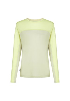 Lange mouw shirt in lichtgeel, met een contrasterend paneelontwerp, een gladde textuur, een ronde halslijn en een zijlabel. 