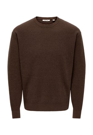 Pull en tricot marron à col ras du cou avec manches longues et poignets et ourlet côtelés, étiqueté Only & Sons.