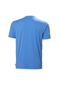 Camiseta corta de manga corta de color azul, hecha de una tela suave, con un escote redondo y corte recto, sin patrones ni acentos visibles.