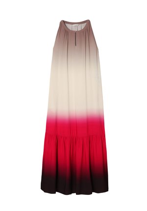 Kätketev kleit, millel on gradatsioon disain beežist roosaks, kokku tõmmatud äär. Valmistatud kergest kangast, et anda voolav välimus.