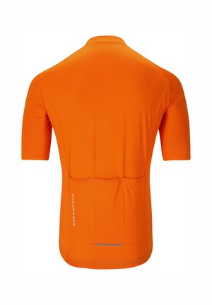 Lys orange cykeltrøje med korte ærmer, tre baglommer og reflekterende tekst "ENDURANCE" på nederste venstre side.