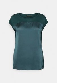 Teal t-shirt med kort ärm, satinframsida och mjuk baksida, med rund halsringning och avslappnad passform. Slät yta med subtil lyster.
