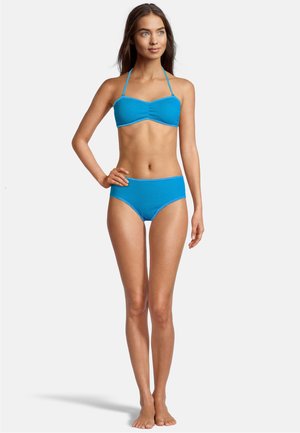 Felblauw bikiniset bestaande uit een bandeau top met verstelbare bandjes en een high-waisted broekje, gemaakt van geribbeld textuurstof.