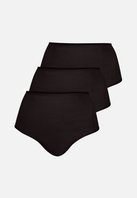 Culottes noires taille haute en lot de trois, fabriquées en tissu lisse avec une ceinture élastique et des détails en dentelle sur les côtés.