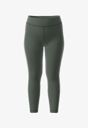Olivgrüne Leggings aus glattem Material, mit hohem Taillendesign und Flachnähte. Verfügt über ein dezentes Logo am Bein und an den Knöchelbündchen.