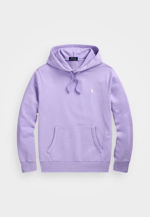 Ljubičasti dukserica od mekog materijala, s kengurudžepom, podesivom kapuljačom s vezicom i malim izvezenim logotipom na grudima.