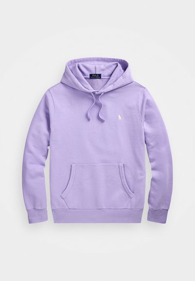 Πετσετέ μοβ φούτερ από μαλακό ύφασμα, με κα pockets πορτοφόλι, ρυθμιζόμενη κουκούλα με κορδόνι και μικρό κεντημένο λογότυπο στο στήθος.