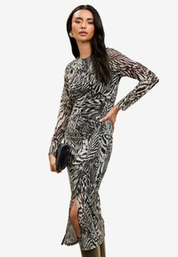 Lipsy ANIMAL PRINT LONG SLEEVE MIDI - Egyenes szabás�ú ruha - black white