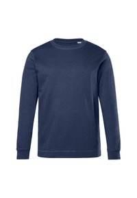 Langärmliges T-Shirt mit Rundhalsausschnitt in Marineblau, aus Baumwolle gefertigt. Bietet eine glatte Textur und eine reguläre Passform mit gerippten Bündchen.