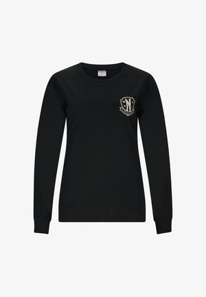 Felpa nera a maniche lunghe in cotone, con logo crema sul petto, polsini a costine e scollatura tonda.