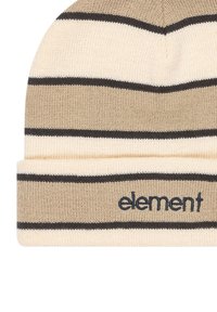 Breipet in beige en crème met horizontale strepen en een donkerbruine accent. Heeft het "element" logo in donkerblauw op de manchet.