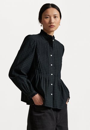 PINTUCKED PLAID COTTON SHIRT - Skjortebluser - navy/dark green