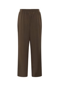 Pantalon marron ample avec ceinture élastique et jambes droites, présenté sur fond blanc.