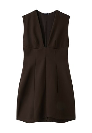 Stradivarius, SHORT V-NECK DRESS - Robe fourreau - dark brown