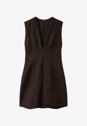 Stradivarius, SHORT V-NECK DRESS - Robe fourreau - dark brown