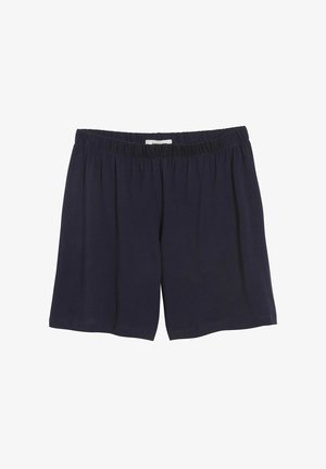 Shorts bleu marine à coupe ample avec une ceinture élastique, en tissu doux, adaptés pour un usage décontracté ou comme vêtements d'intérieur.