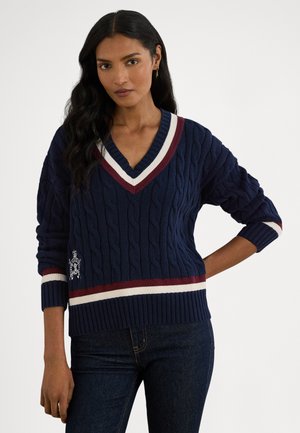 CABLE-KNIT COTTON CRICKET SWEATER - Maglione - navy/cream/dark garnet