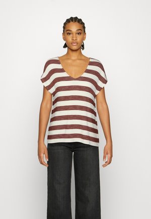 ONLLIRA V NECK - Print T-shirt - cherry mahogany/cloud dancer