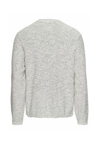 Hellgrauer Pullover mit einem strukturierten Strickmuster, langen Ärmeln und einem runden Halsausschnitt, in einer lässigen Passform gestaltet.