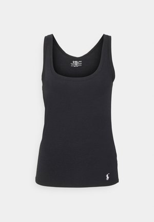 Débardeur noir en matériau lisse et extensible. Présente un encolure dégagée et des bretelles fines. Détail du petit logo sur l'ourlet inférieur gauche.