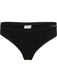 Schwarze Bikini-Slips aus geripptem Stoff, mit einem breiten elastischen Bund und einem minimalistischen Design ohne sichtbare Muster oder Akzente.