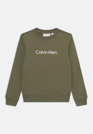 Olijfgroene sweatshirt van een katoenmix, met een ronde hals en ribgebreide boorden, met het witte "Calvin Klein" logo gedrukt op de voorkant.