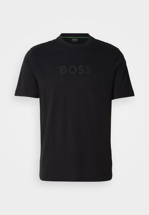 Tricou negru cu mâneci scurte și guler rotund, cu un logo tonal "BOSS" pe față. Fabricat dintr-un material neted și moale.