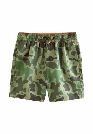 Shorts de bain camouflage dans différentes nuances de vert, dotés d'une taille élastique avec cordon de serrage contrastant et de poches latérales.