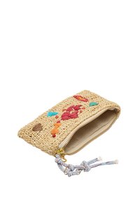 Torbica pleciona ze słomy, z haftem florystycznym w kolorach czerwonym, niebieskim i pomarańczowym. Posiada zamek błyskawiczny oraz dekoracyjny pasek z węzłowymi akcentami.