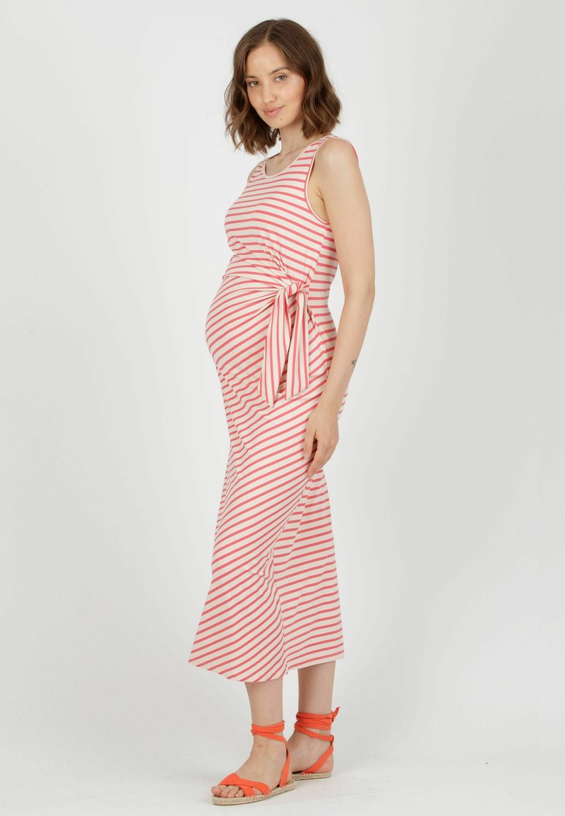 Attesa Maternity KAREN R MATERNITY STRIPED WITH SIDE KNOT - Jersey dress -  coral - Zalando.ie