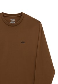 Bruine langemouwen t-shirt van katoen met een geribde ronde hals. Bevat een klein zwart Vans-logo op de borst. Klassiek fit ontwerp.